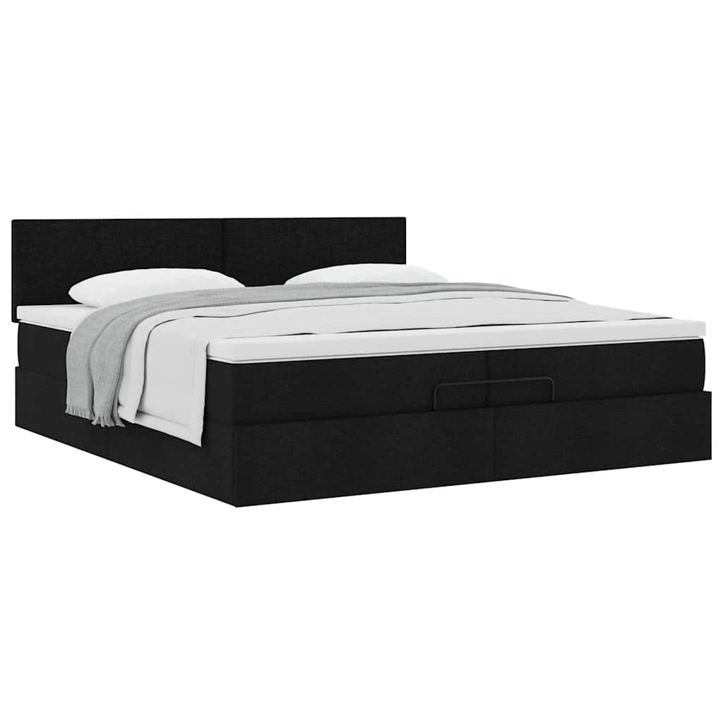 Struttura Letto Pouf con Materasso Nero 200x200 cm in Tessuto