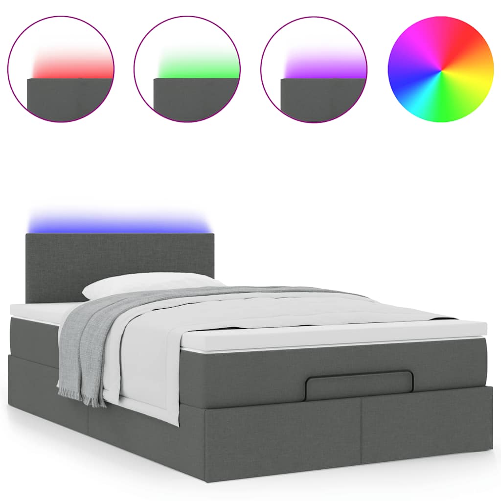 Pouf Letto con Materasso e LED Grigio Scuro 120x190 cm Tessuto