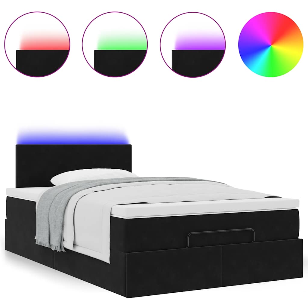 Pouf Letto con Materasso e LED Nero 120x190cm in Velluto