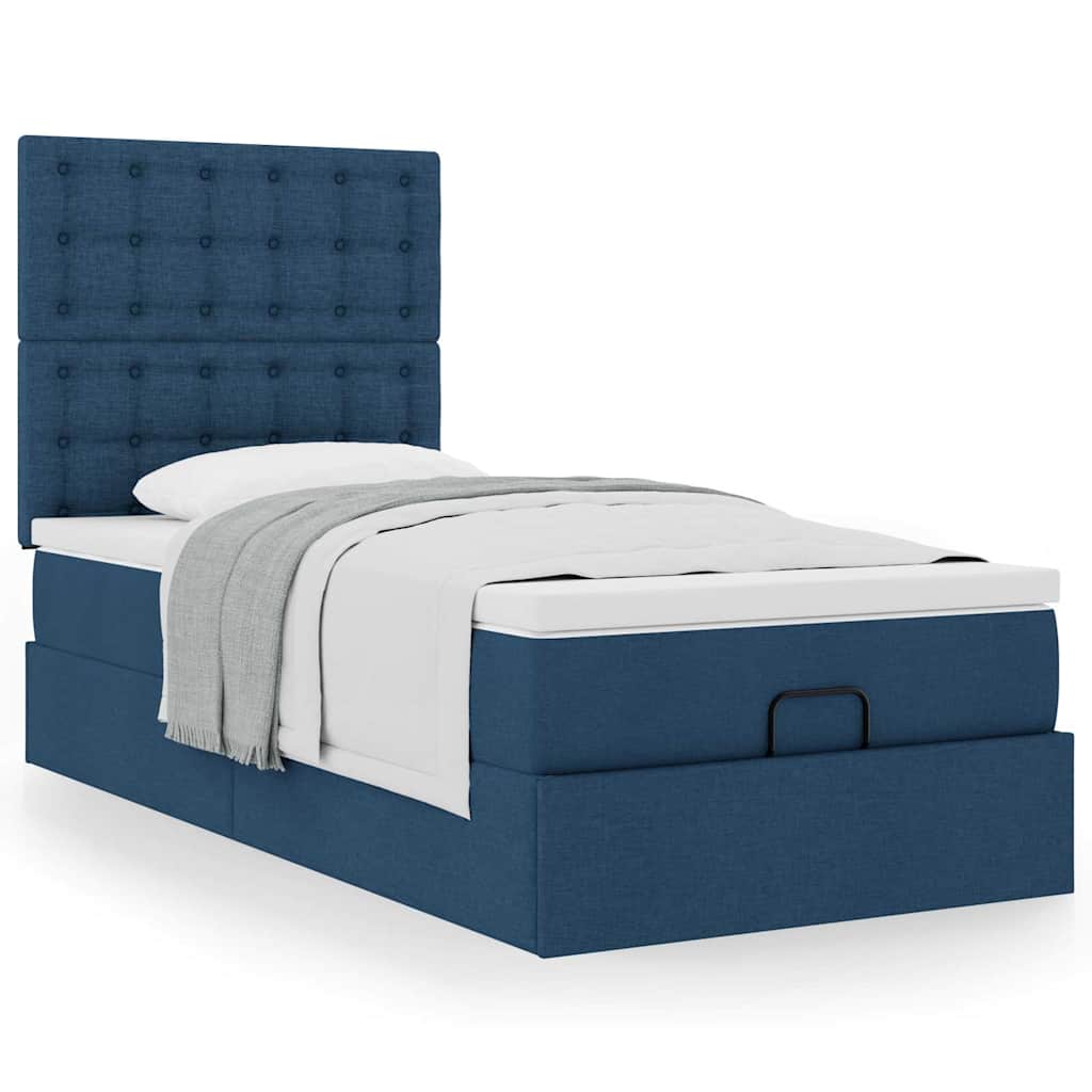 Struttura Letto Pouf con Materasso Blu 80x200 cm in Tessuto