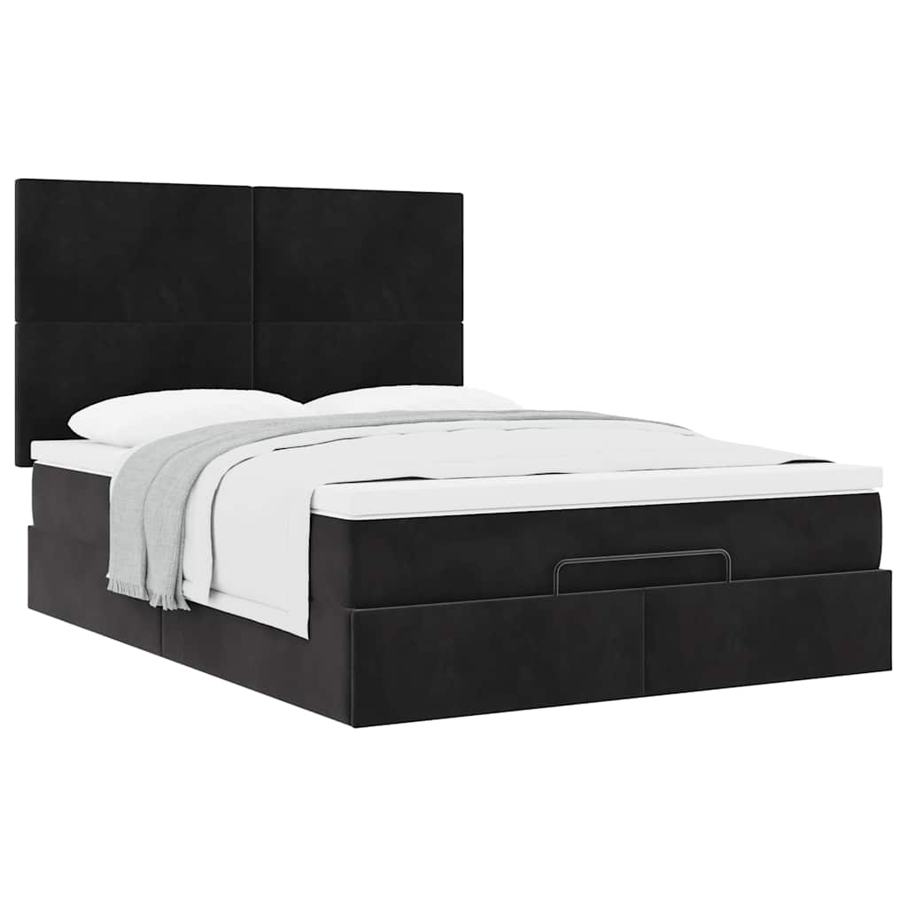 Struttura Letto Pouf con Materassi Nero 140x200 cm in Velluto