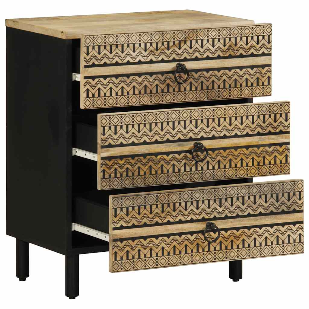 Comodino Nero 50x33x62 cm in Legno Massello di Mango Grezzo