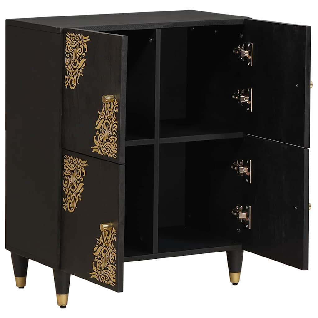 Credenza con porta Nero 60 x 33 x 75 cm Legno di mango massello