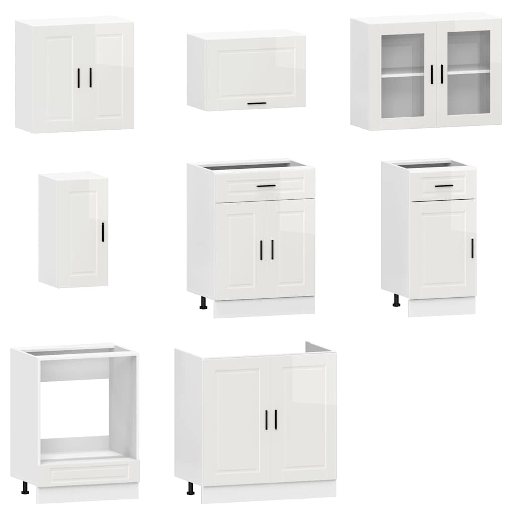 Set Mobili da Cucina 8 pz Kalmar Bianchi Lucido in Truciolato