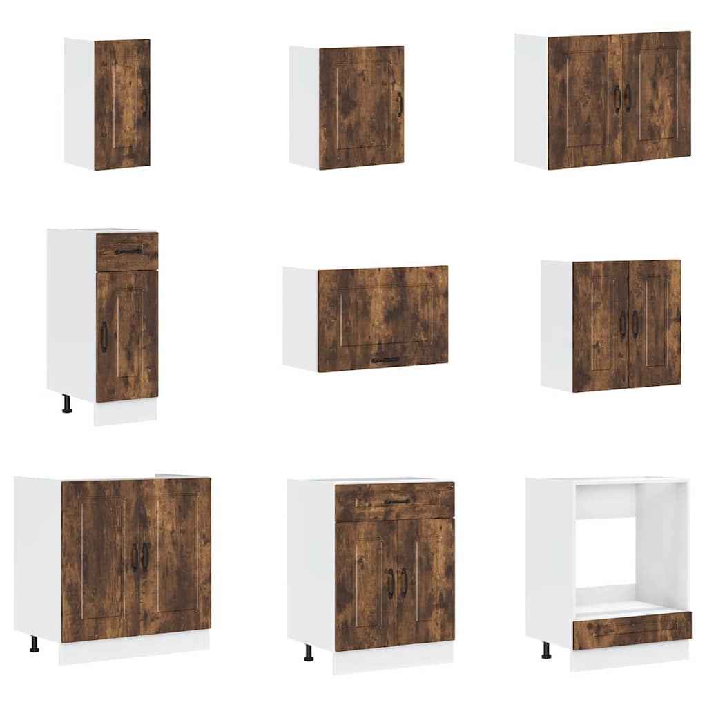 Set Mobili da Cucina 14 pz Kalmar Rovere Fumo Legno Multistrato