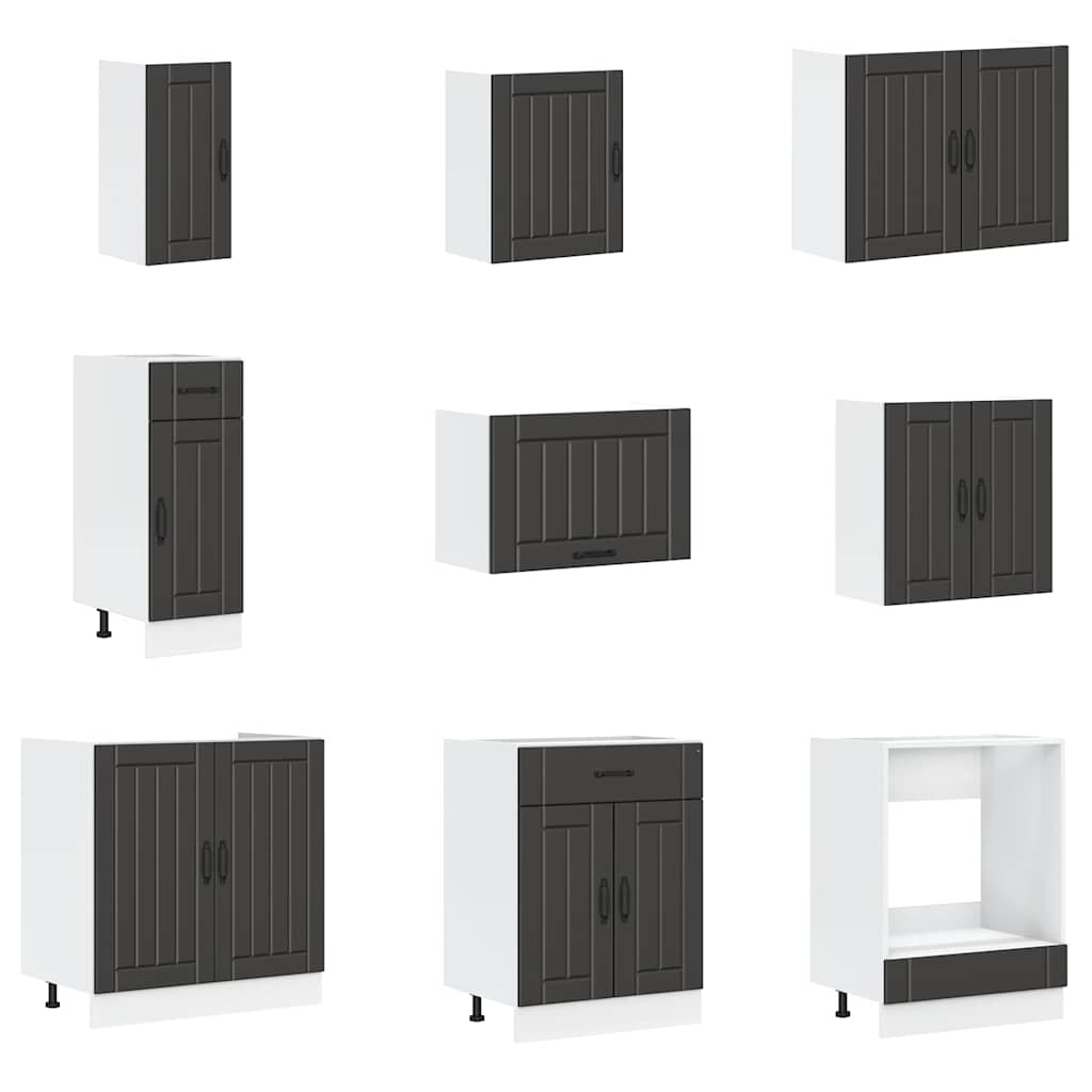 Set Mobili da Cucina 14 pz Lucca Neri Legno Multistrato