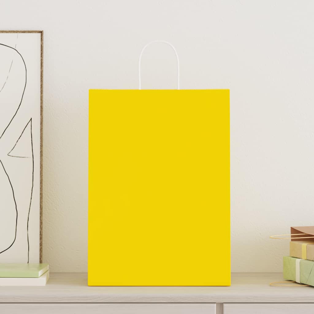 Sacchetti di Carta 50 pz con Manici Gialli 32x17x44 cm