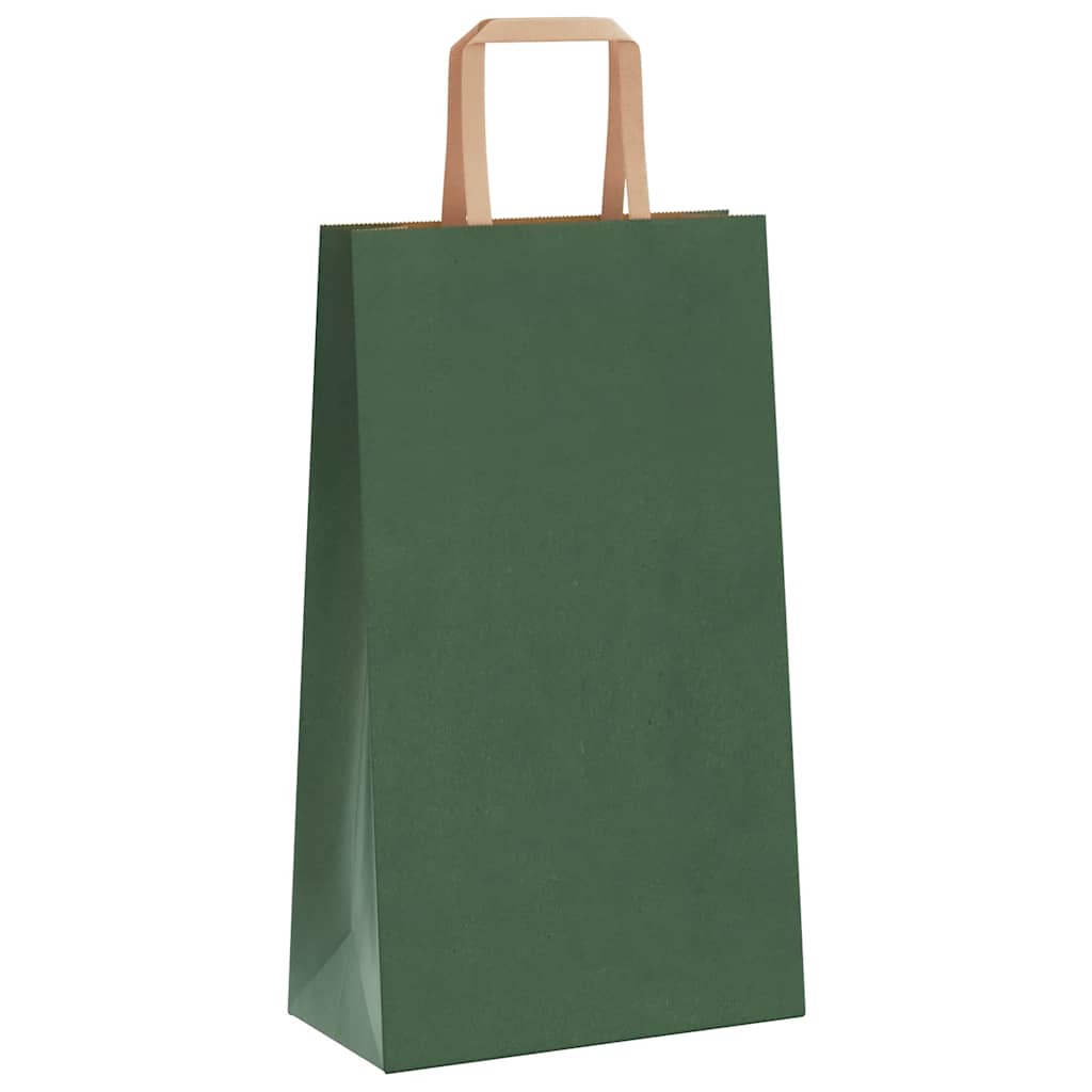 Sacchetti di Carta Kraft 50 pz con Manici Verdi 21x11x36 cm