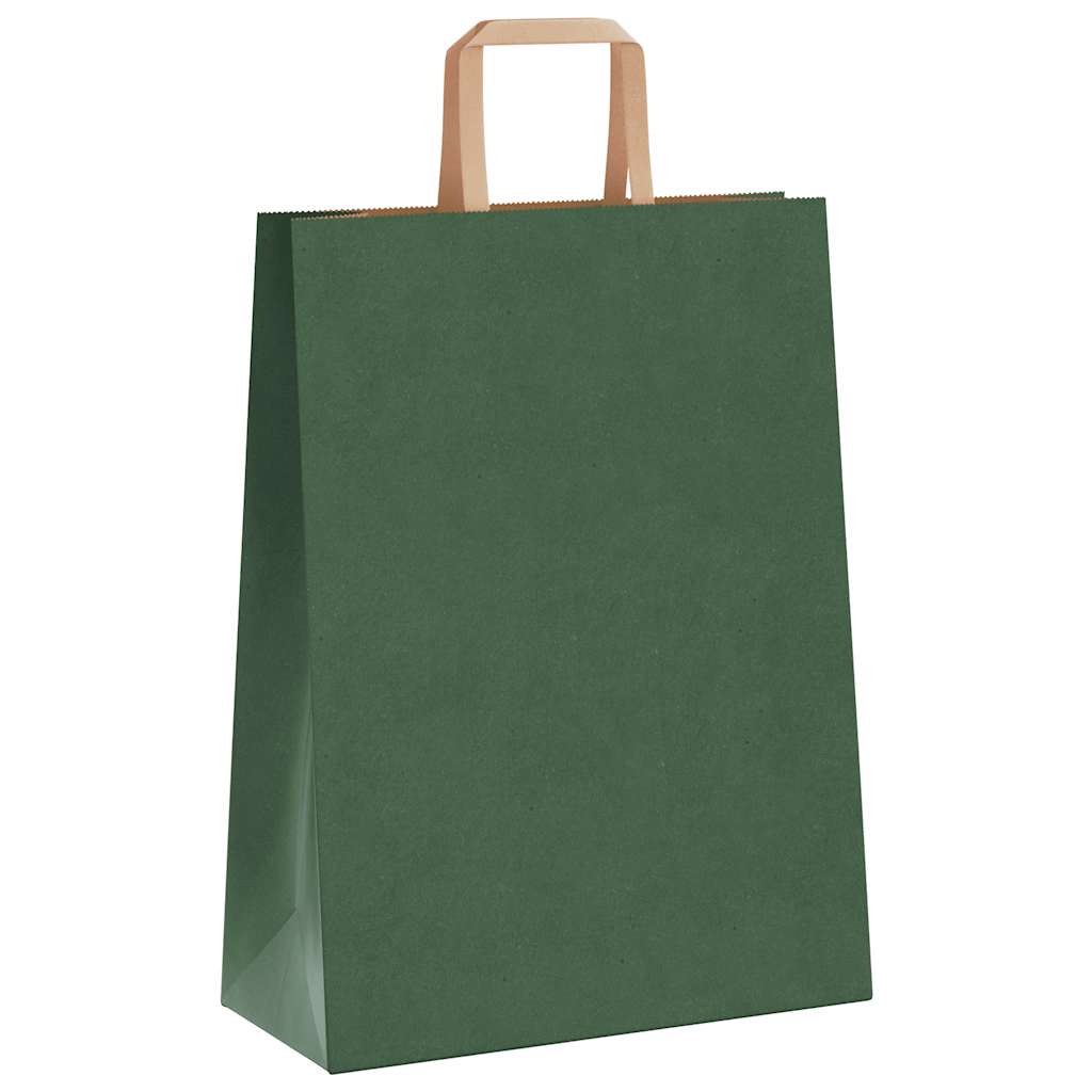 Sacchetti di Carta Kraft 50 pz con Manici Verdi 26x12x35 cm