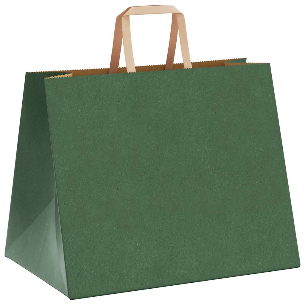 Sacchetti di Carta Kraft 50 pz con Manici Verdi 32x22x24 cm