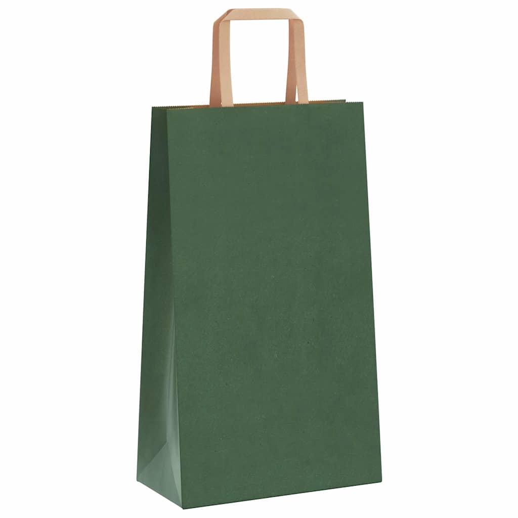 Sacchetti di Carta Kraft 250 pz con Manici Verdi 21x11x36 cm