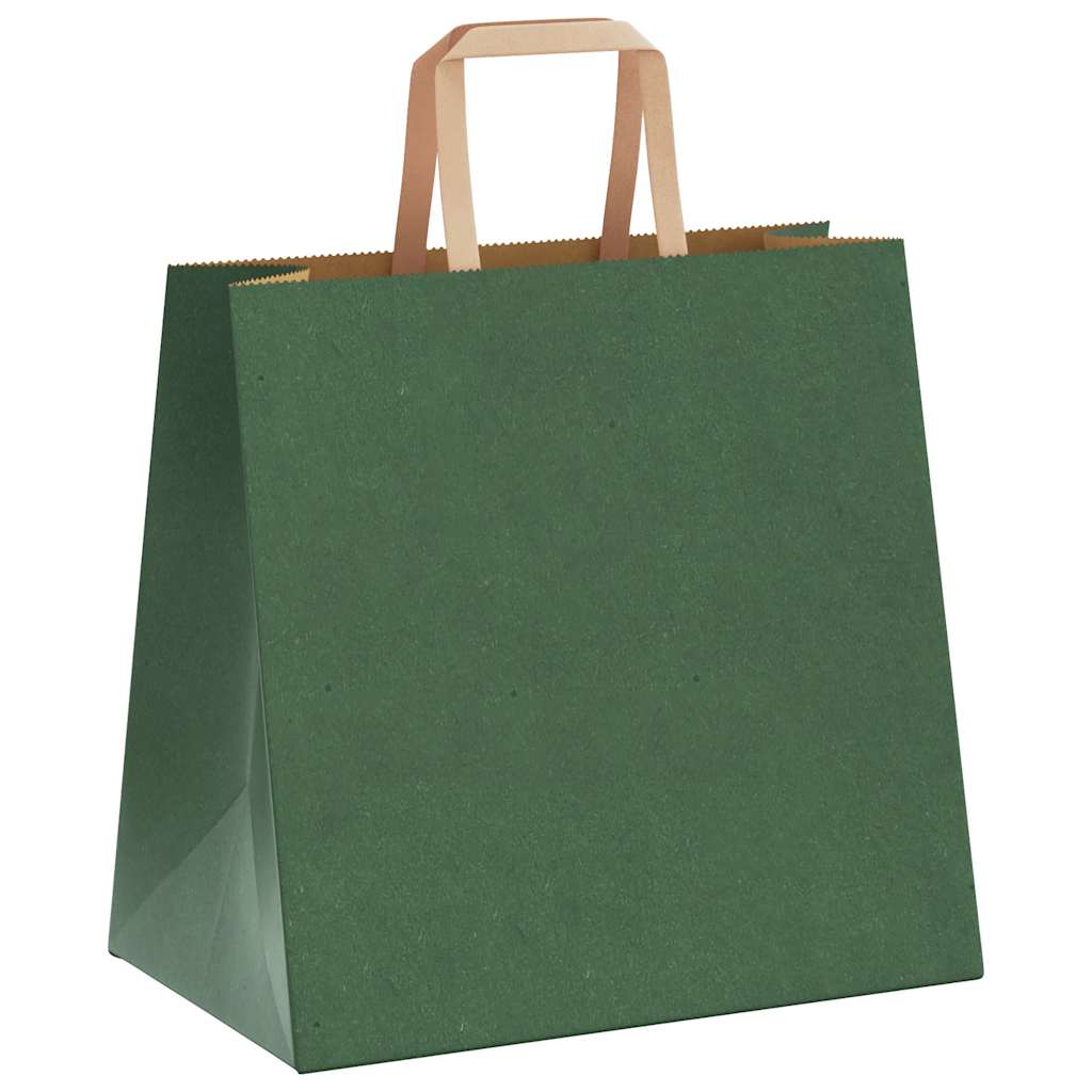 Sacchetti di Carta Kraft 250 pz con Manici Verdi 26x17x25 cm