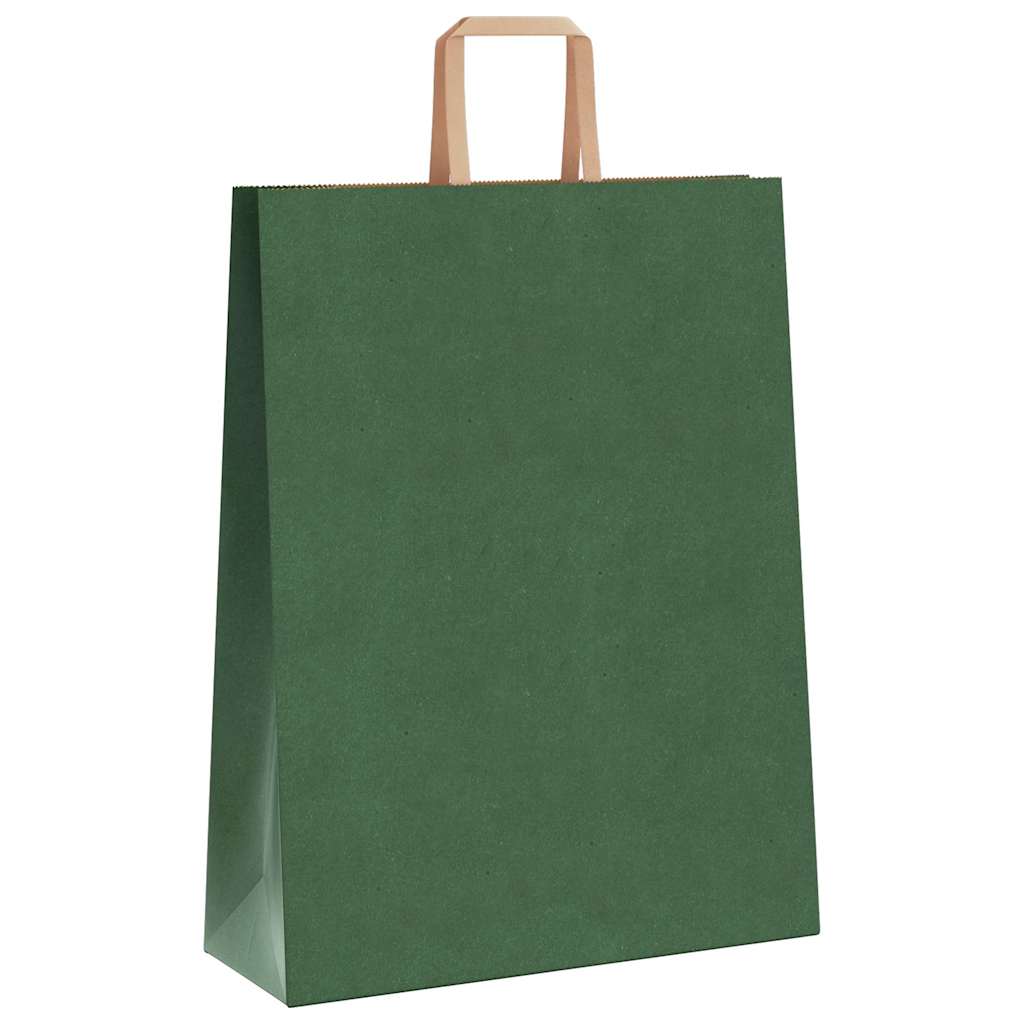 Sacchetti di Carta Kraft 250 pz con Manici Verdi 32x12x42 cm