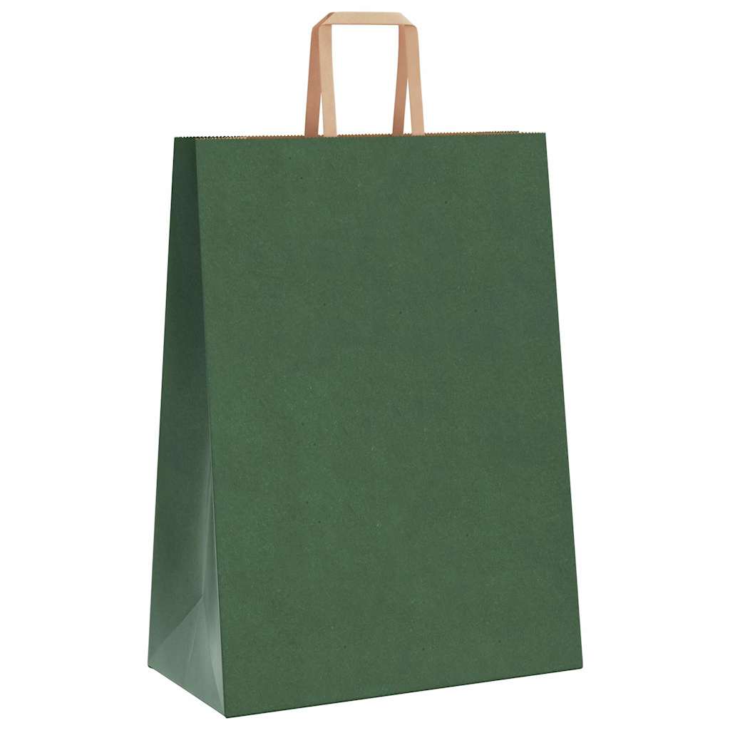 Sacchetti di Carta Kraft 250 pz con Manici Verdi 32x17x44 cm