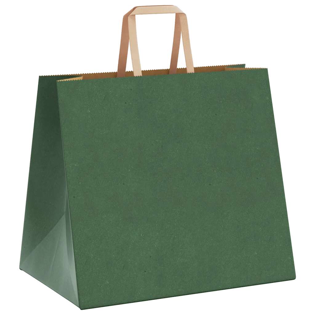 Sacchetti di Carta Kraft 250 pz con Manici Verdi 32x22x28 cm
