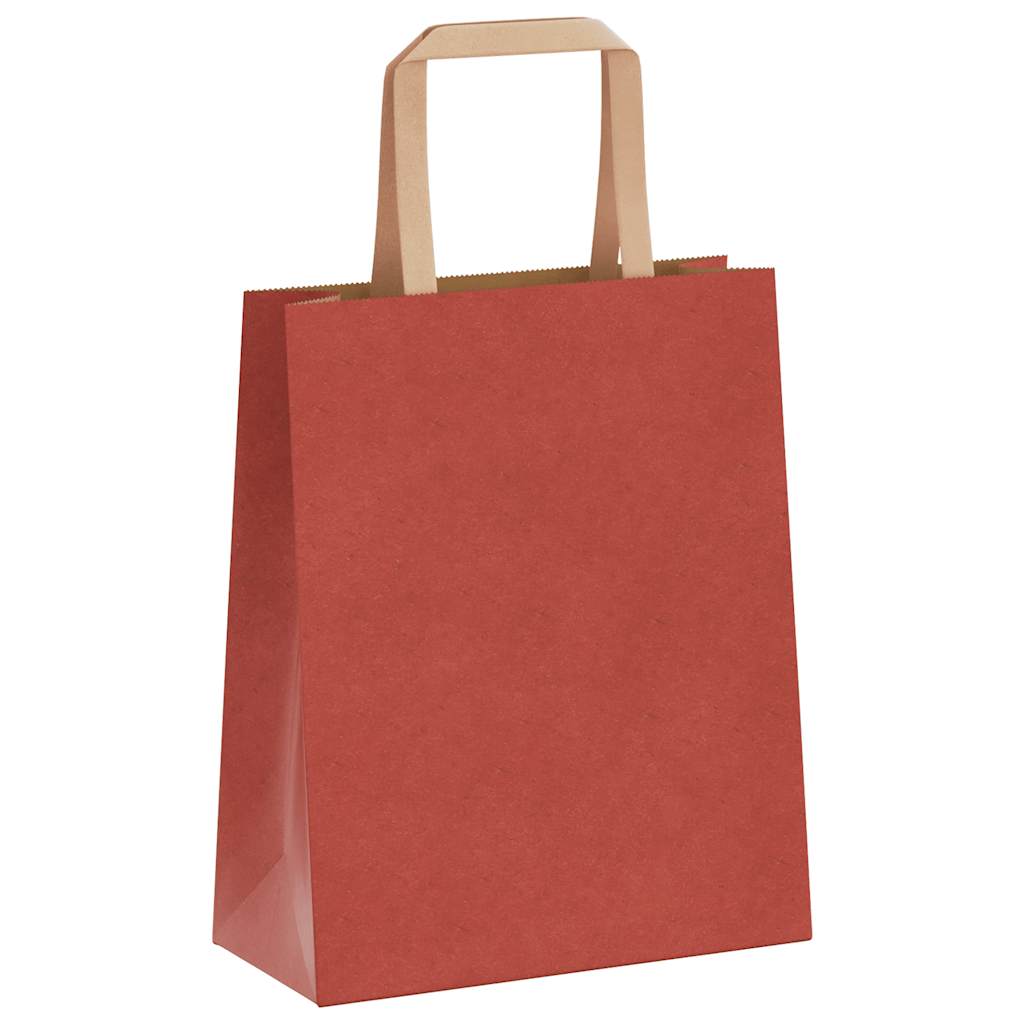 Sacchetti di Carta Kraft 50 pz con Manici Rossi 18x8x22 cm