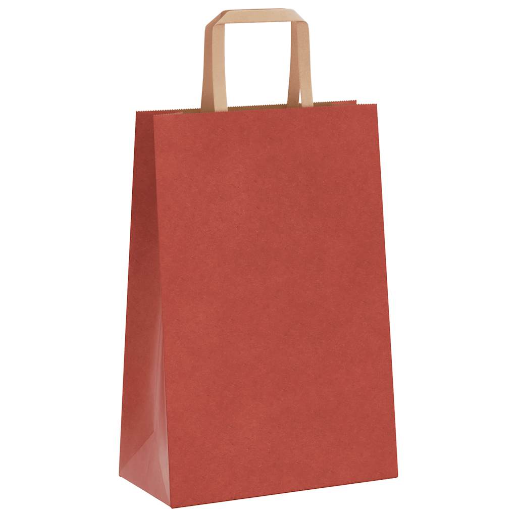Sacchetti di Carta Kraft 50 pz con Manici Rossi 21x11x31 cm