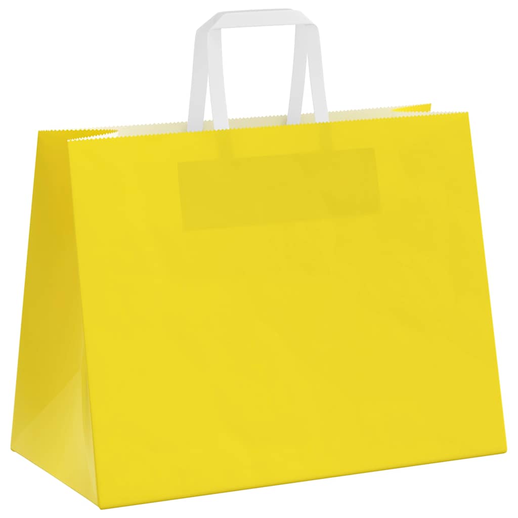 Sacchetti di Carta Kraft 50 pz con Manici Gialli 32x17x25 cm