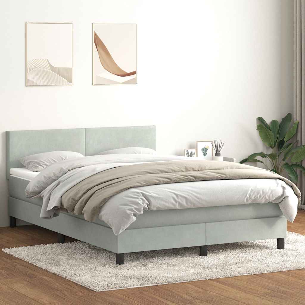 Letto a Molle con Materasso e LED Grigio Chiaro 140x210cm Velluto