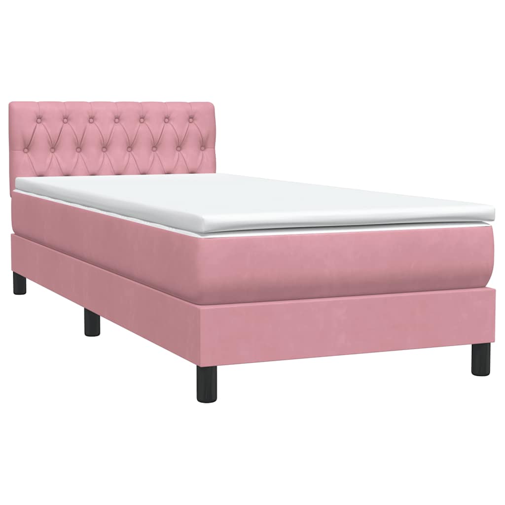 Letto a Molle con Materasso e LED Rosa 100x210 cm in Velluto