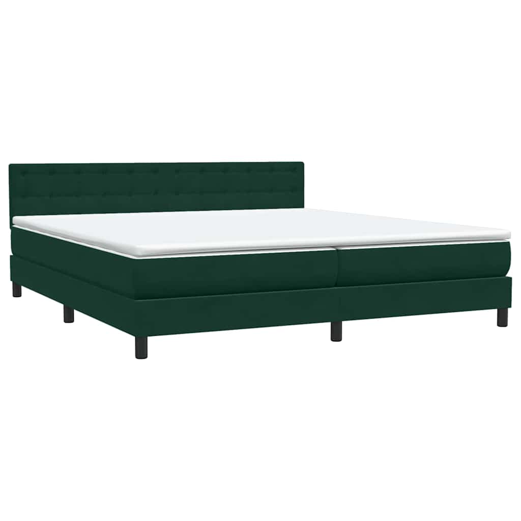 Letto a Molle con Materasso e LED Verde Scuro 200x220 cm Velluto