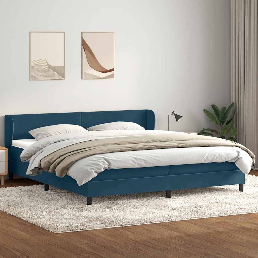Giroletto a Molle con Materassi Blu Scuro 180x220 cm Velluto