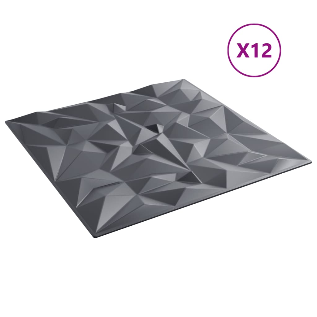 Pannelli Murali 12 pz Grigi 50x50 cm XPS 3 m² Ametista
