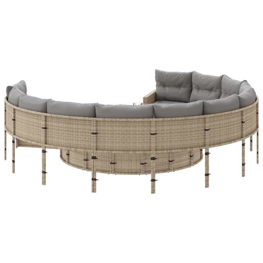 Divano da Giardino con Cuscini Circolare Beige in Polyrattan