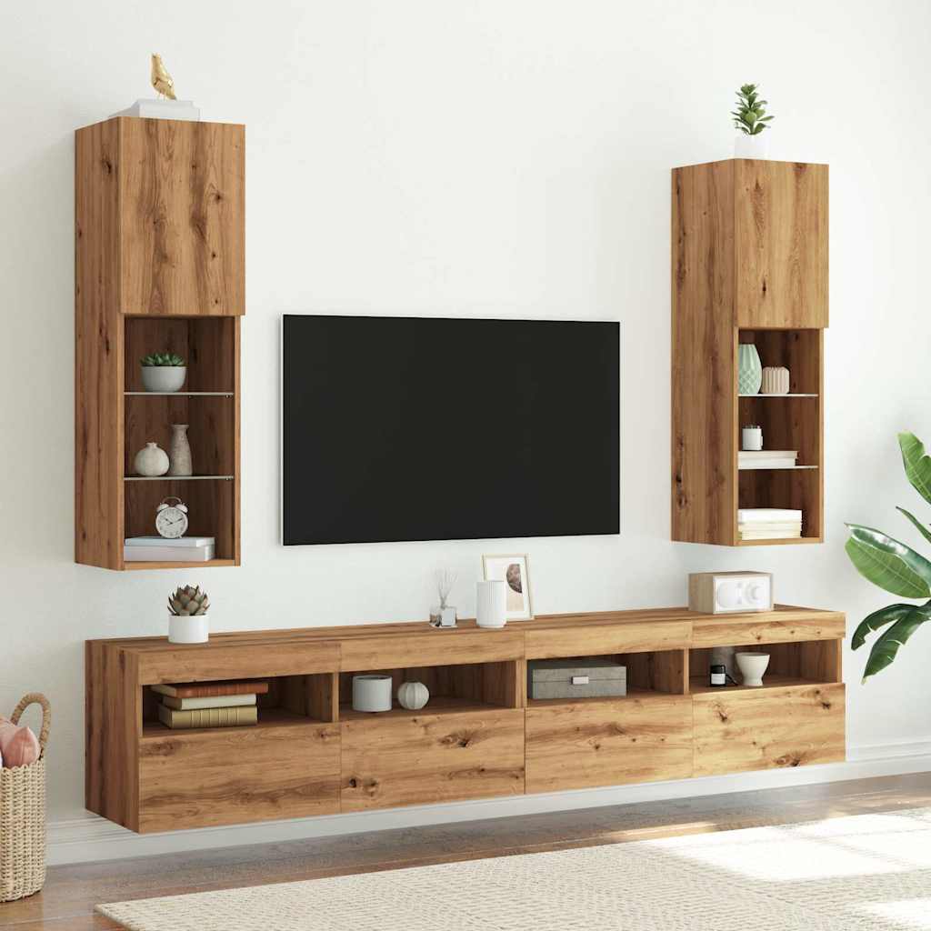 Mobili TV con Luci LED 2 pz Rovere Artigianale 30,5x30x102 cm