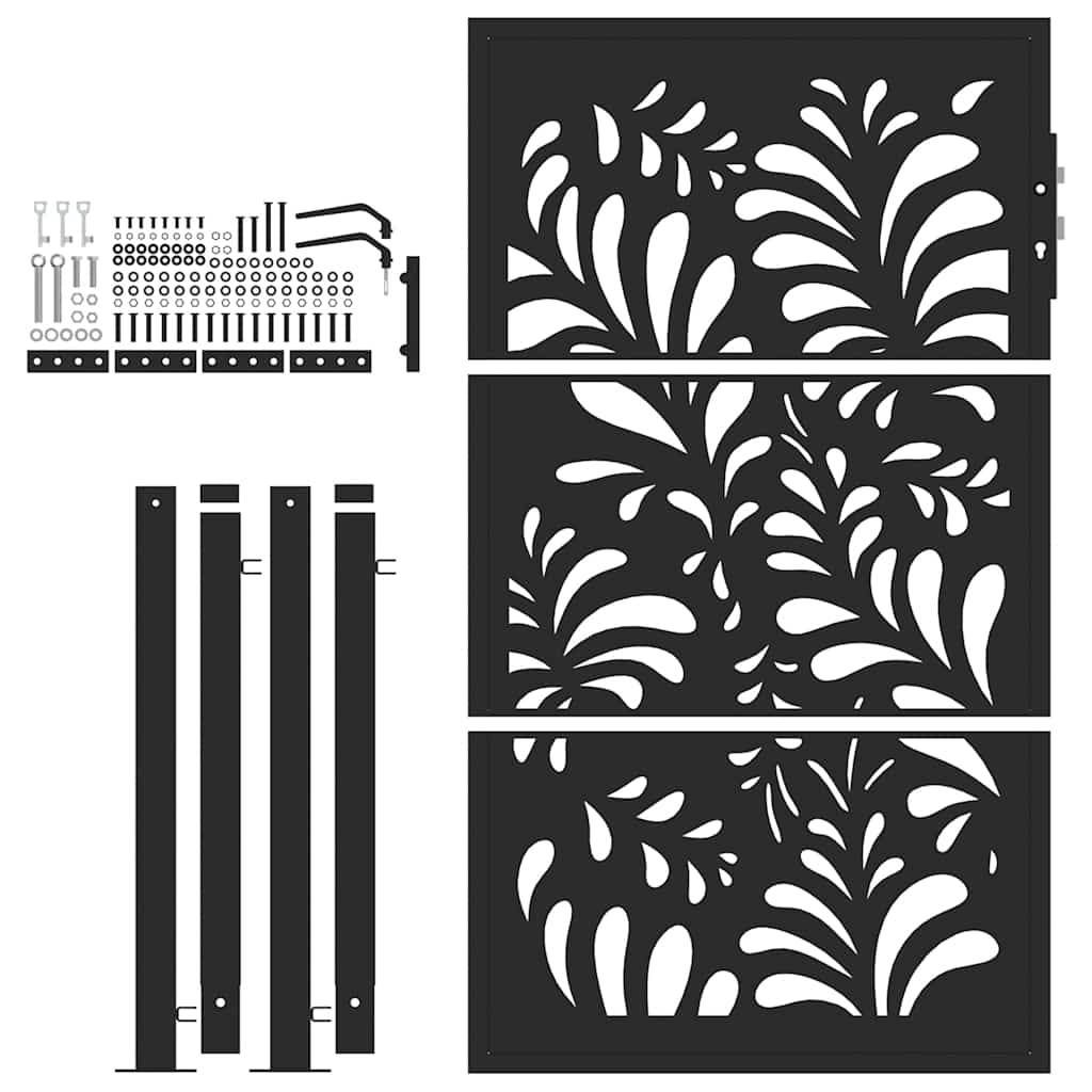 Cancello Giardino Nero 105x155 cm in Acciaio Design Ondulato