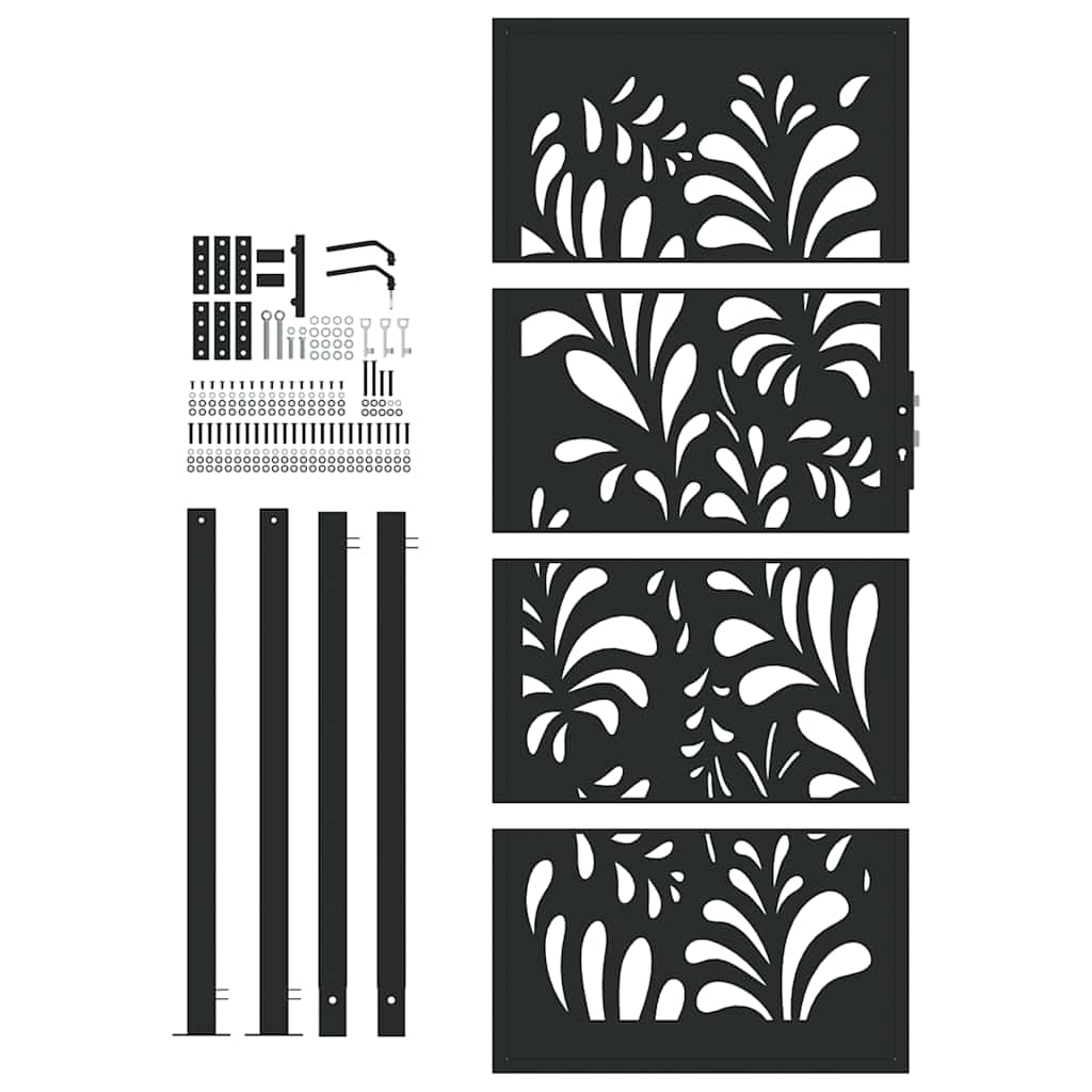 Cancello Giardino Nero 105x205 cm in Acciaio Design Ondulato