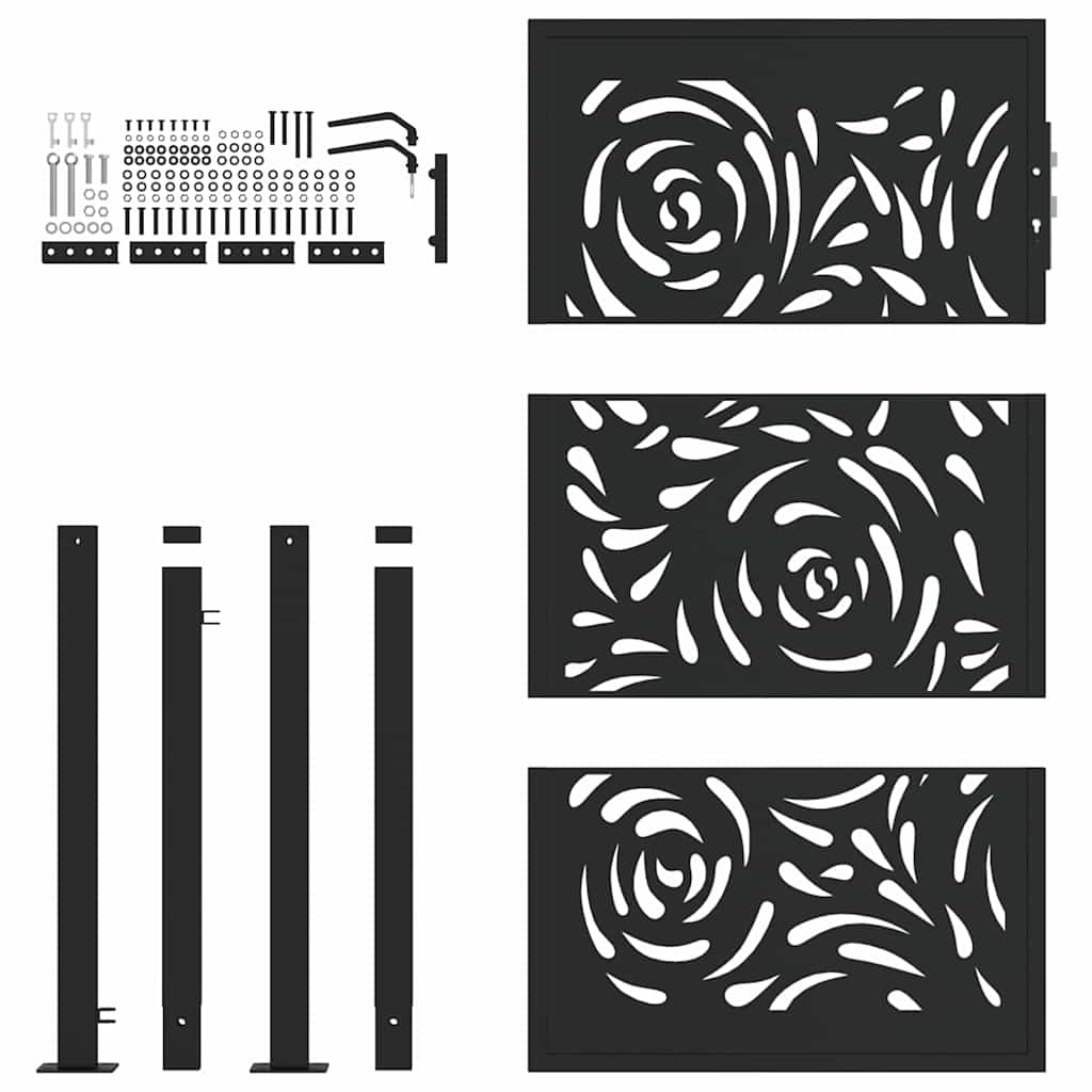Cancello Giardino Nero 105x155 cm in Acciaio Design a Fiamma