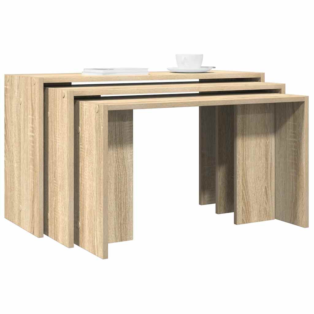 Tavolini Impilabili 3 pz Rovere Sonoma in Legno Multistrato