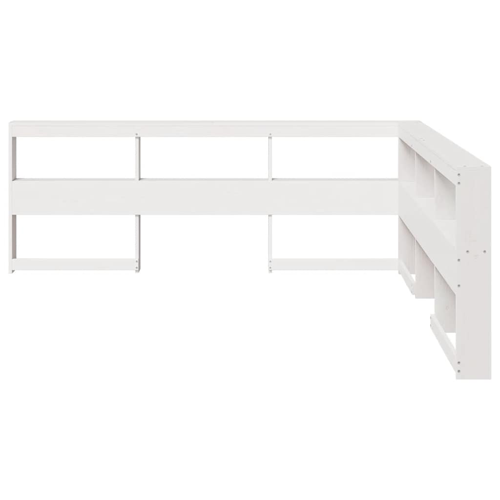 Testiera Libreria a L Bianca 200 cm in Legno Massello di Pino