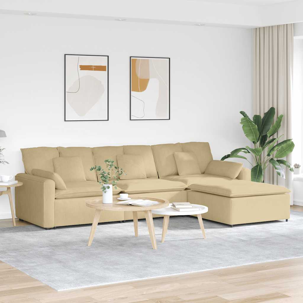 Divano Modulare con Poggiapiedi e Cuscini Verde Grigio