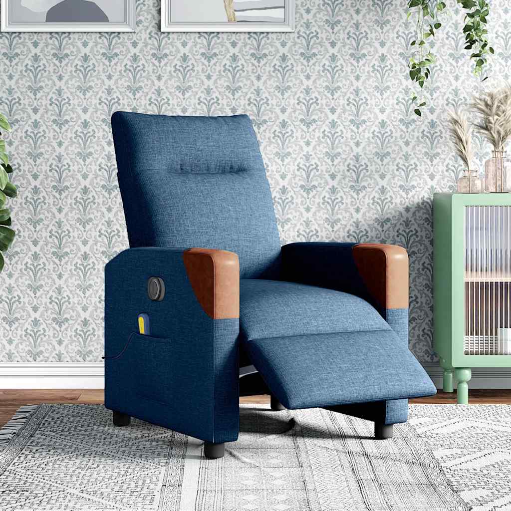 Poltrona Massaggiante Reclinabile Elettrica Blu in Tessuto