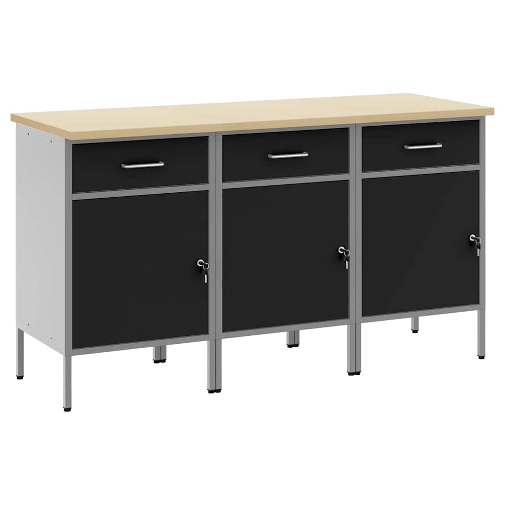 Mobile da lavoro 3 pcs Nero e Grigio 150 x 55 x 85 cm