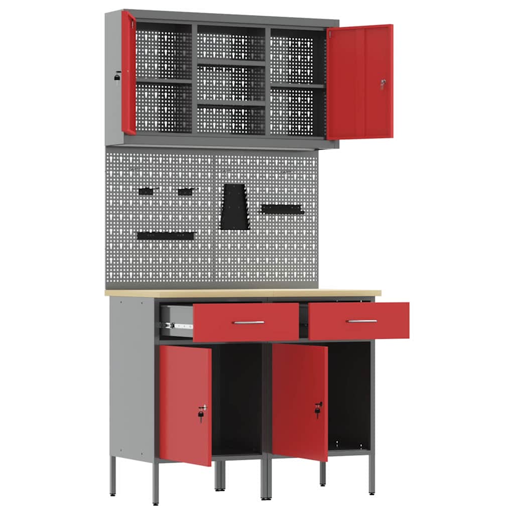 Set di mobili da lavoro con cassetto con blocco 6 pcs Rosso