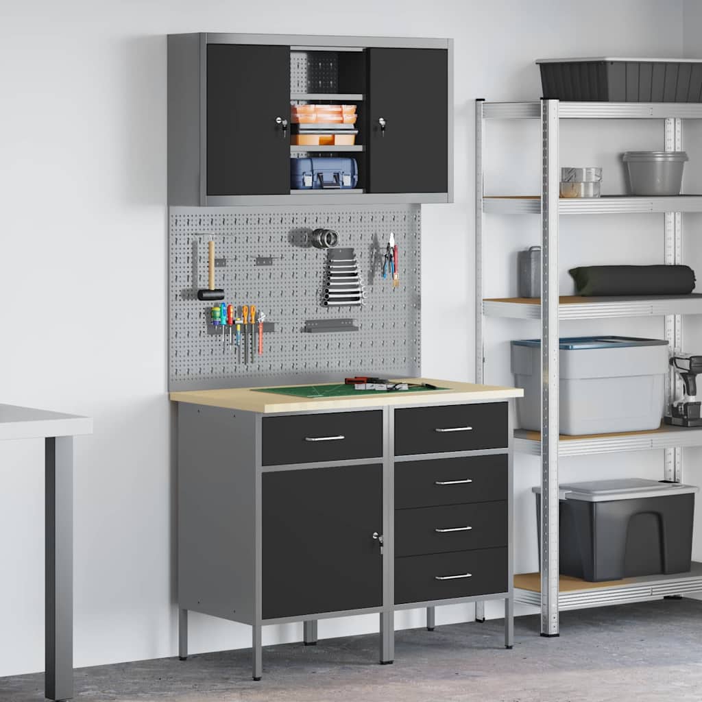 Set di mobili da lavoro con cassetto con lo scaffale 5 pcs Nero