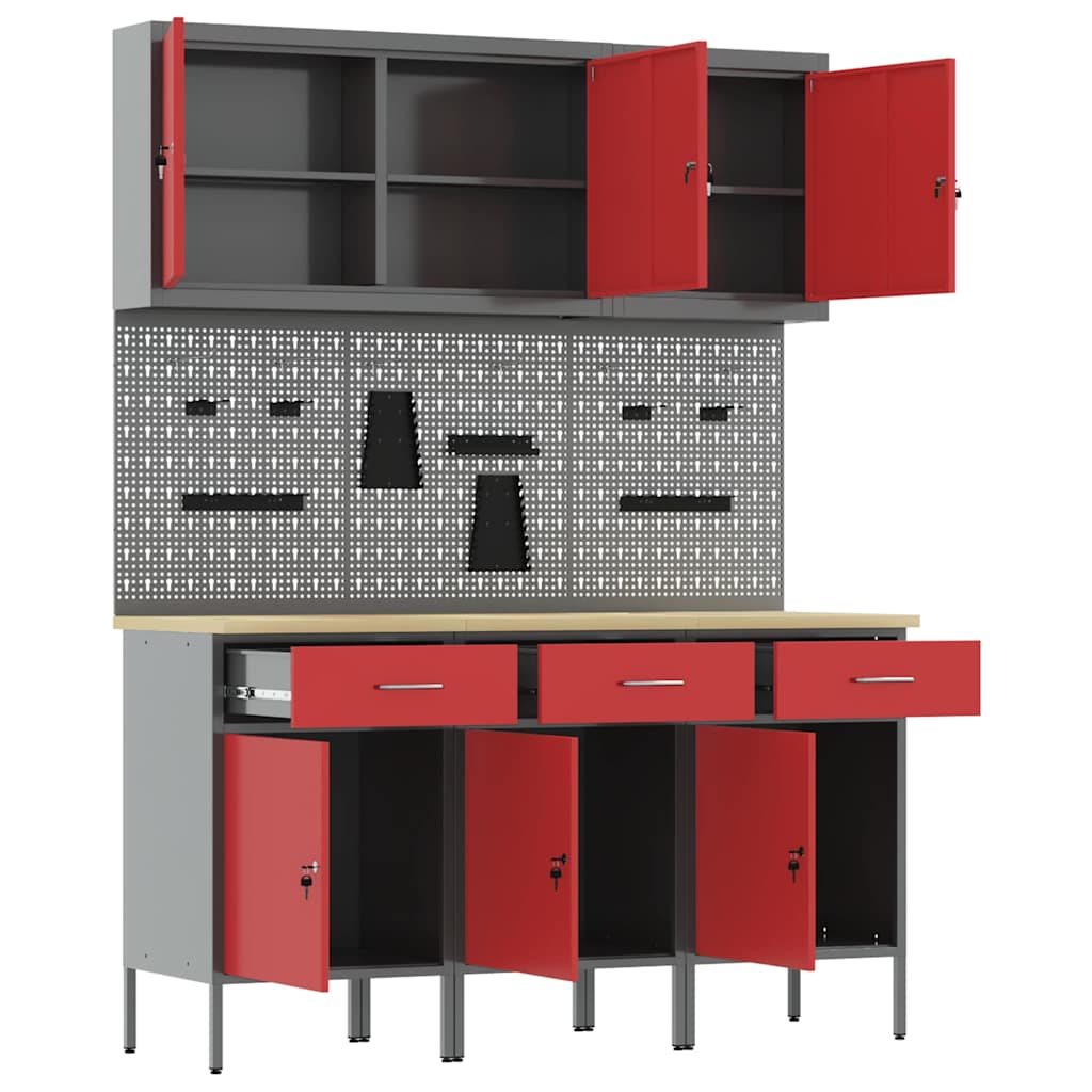 Mobile da lavoro 8 pcs Rosso Legno ingegnerizzato e acciaio