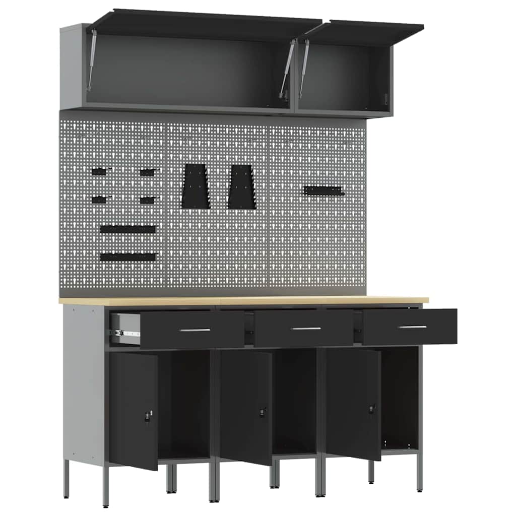 Set di mobili da lavoro con cassetto con blocco 8 pcs Nero