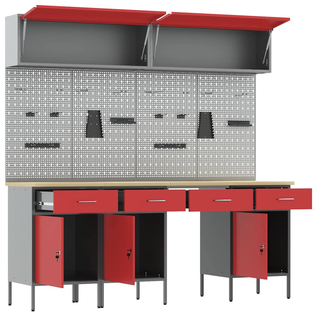 Set di mobili da lavoro con cassetto con blocco 10 pcs Rosso