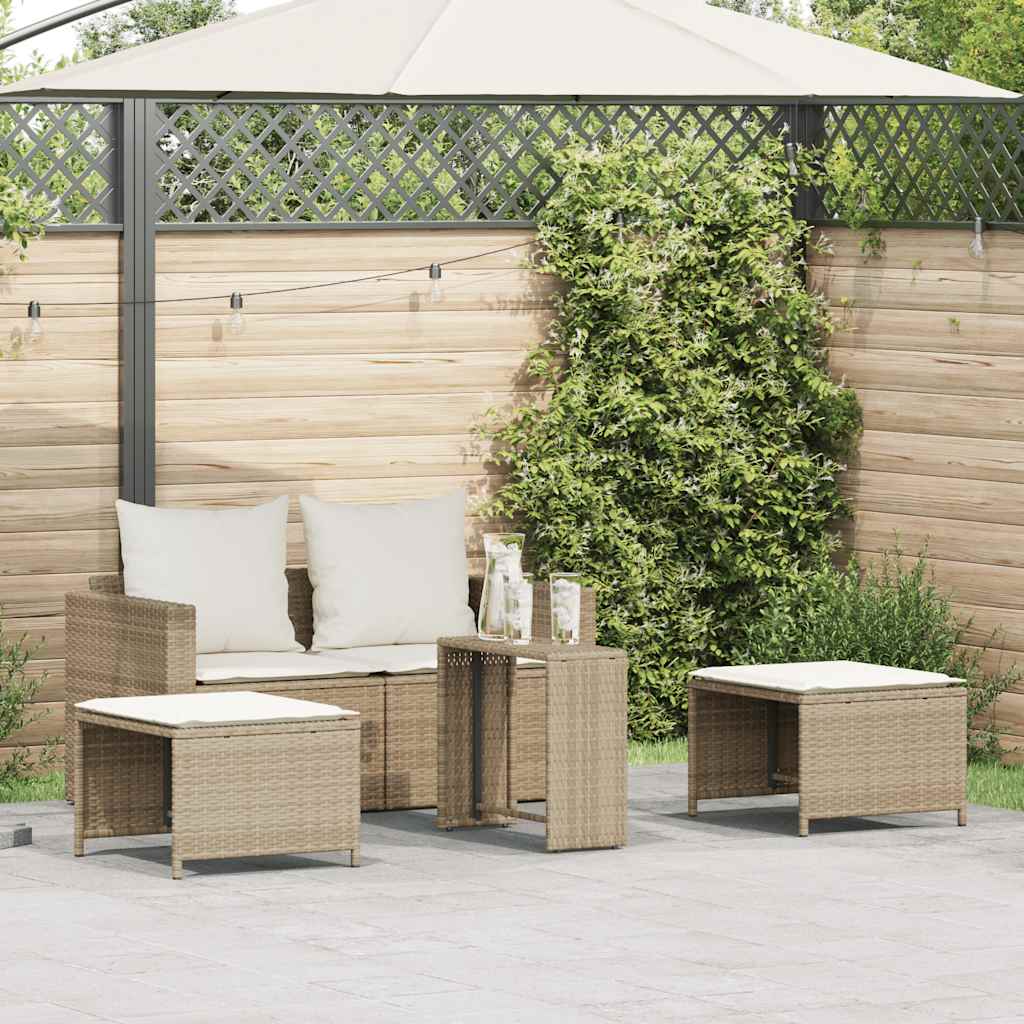 Set Divano da Giardino 5 pz con Cuscini Beige in Polyrattan