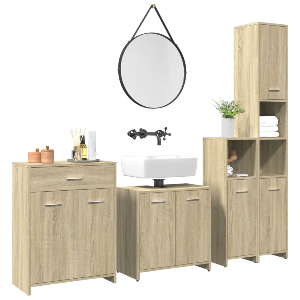 Set Mobili da Bagno 4 pz Rovere Sonoma in Legno Multistrato
