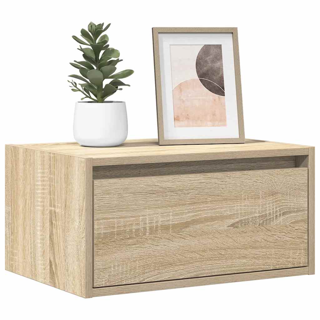 Comodino a Parete con luci LED Rovere Sonoma