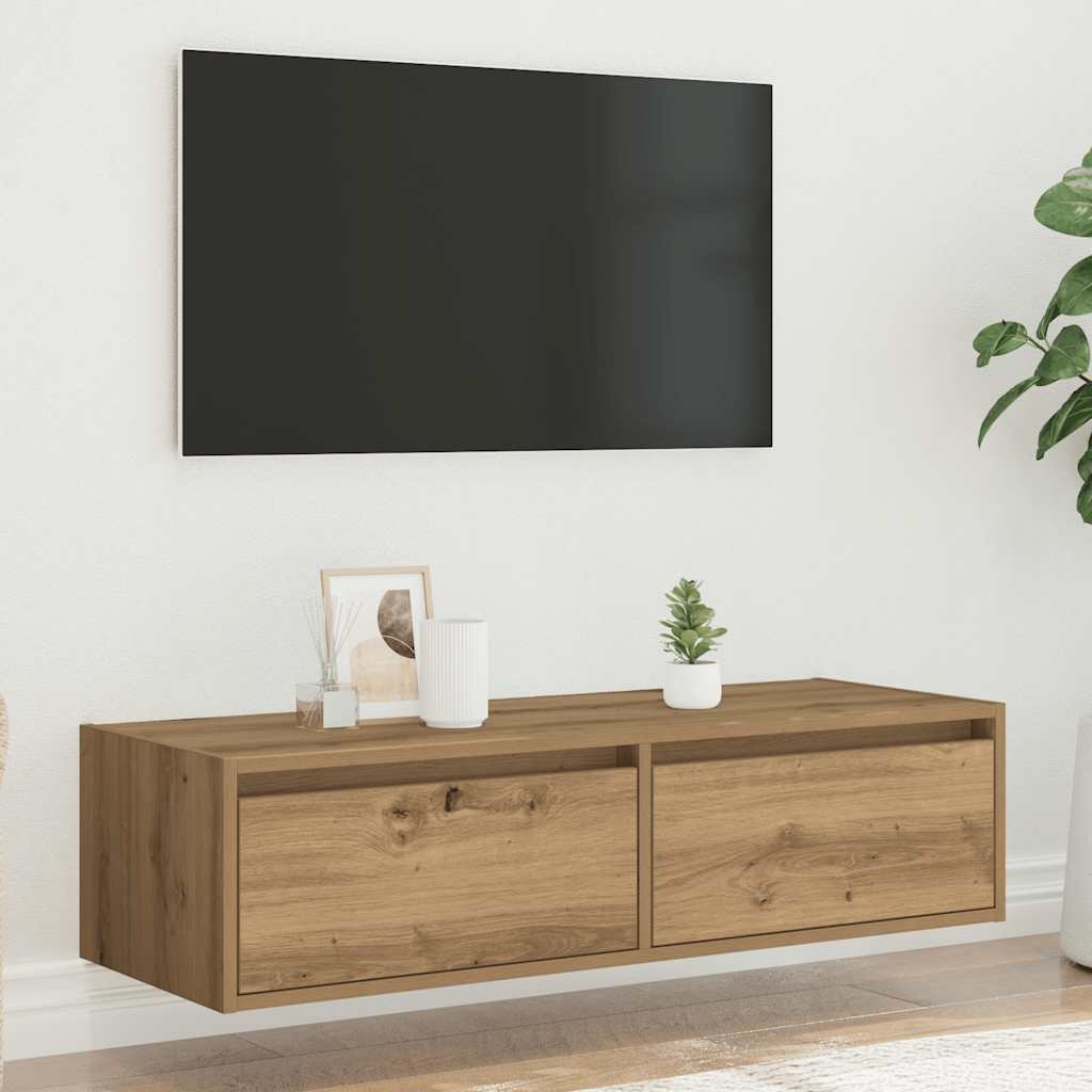 Mobile Porta TV con Luci LED Rovere Artigianale 100X35,5x25 cm