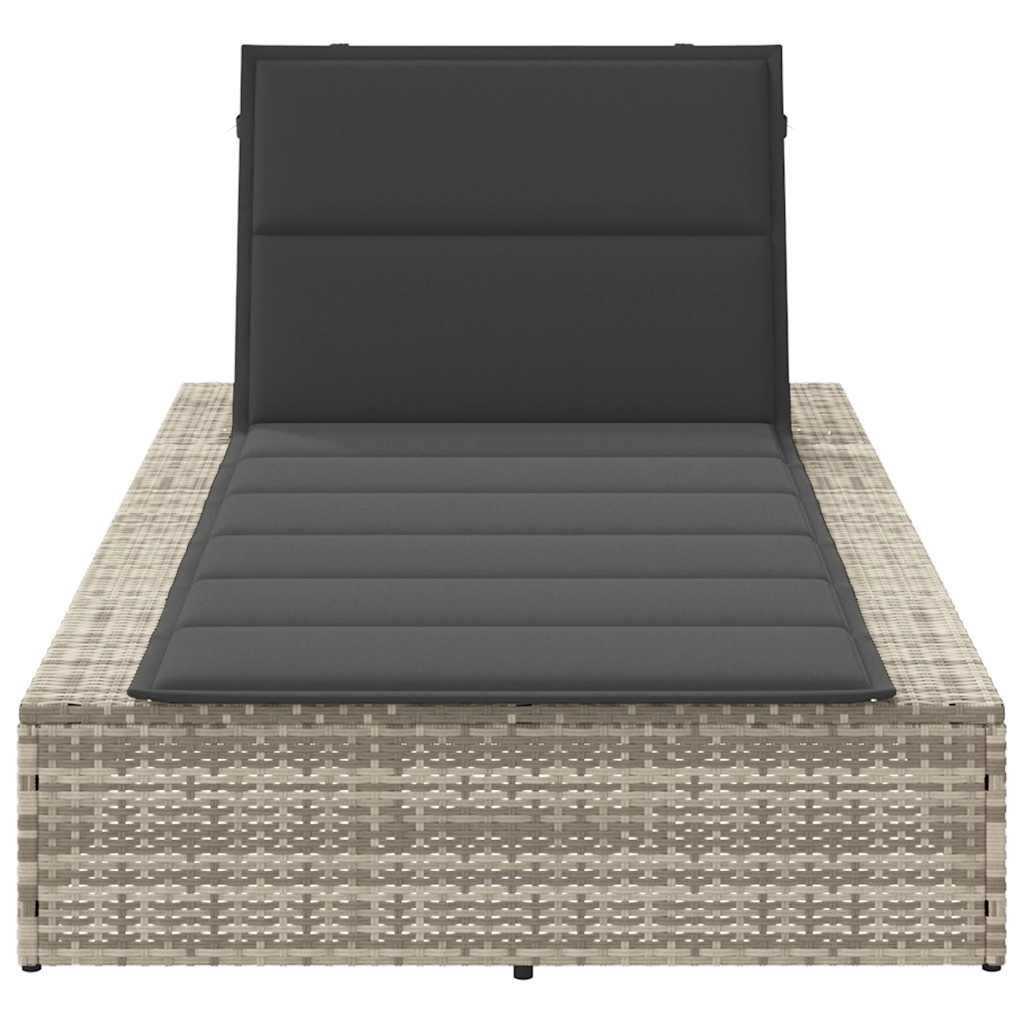 Lettino con Cuscino Galleggiante Grigio Chiaro in Polyrattan