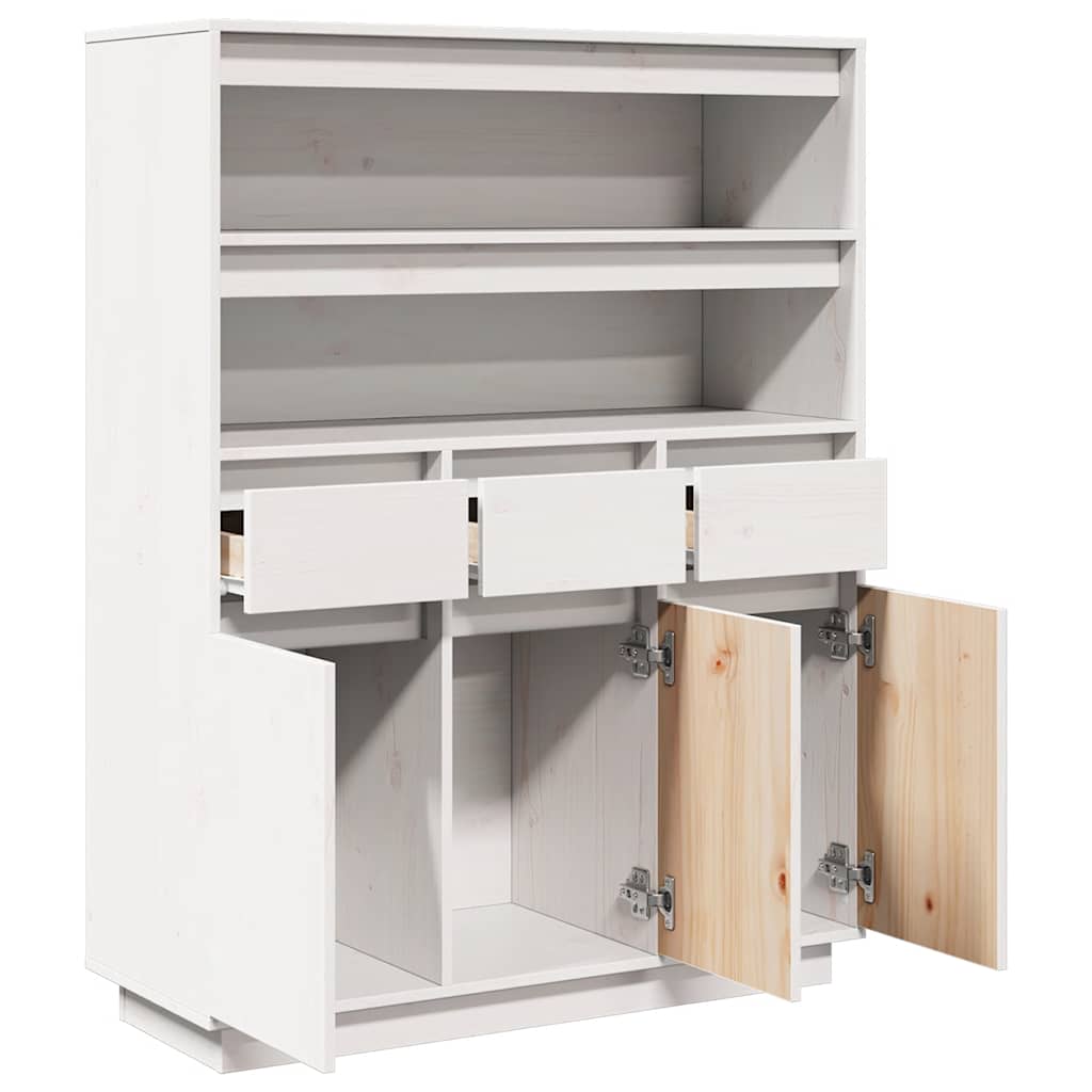 Credenza Bianca 89x34x116,5 cm in Legno Massello di Pino
