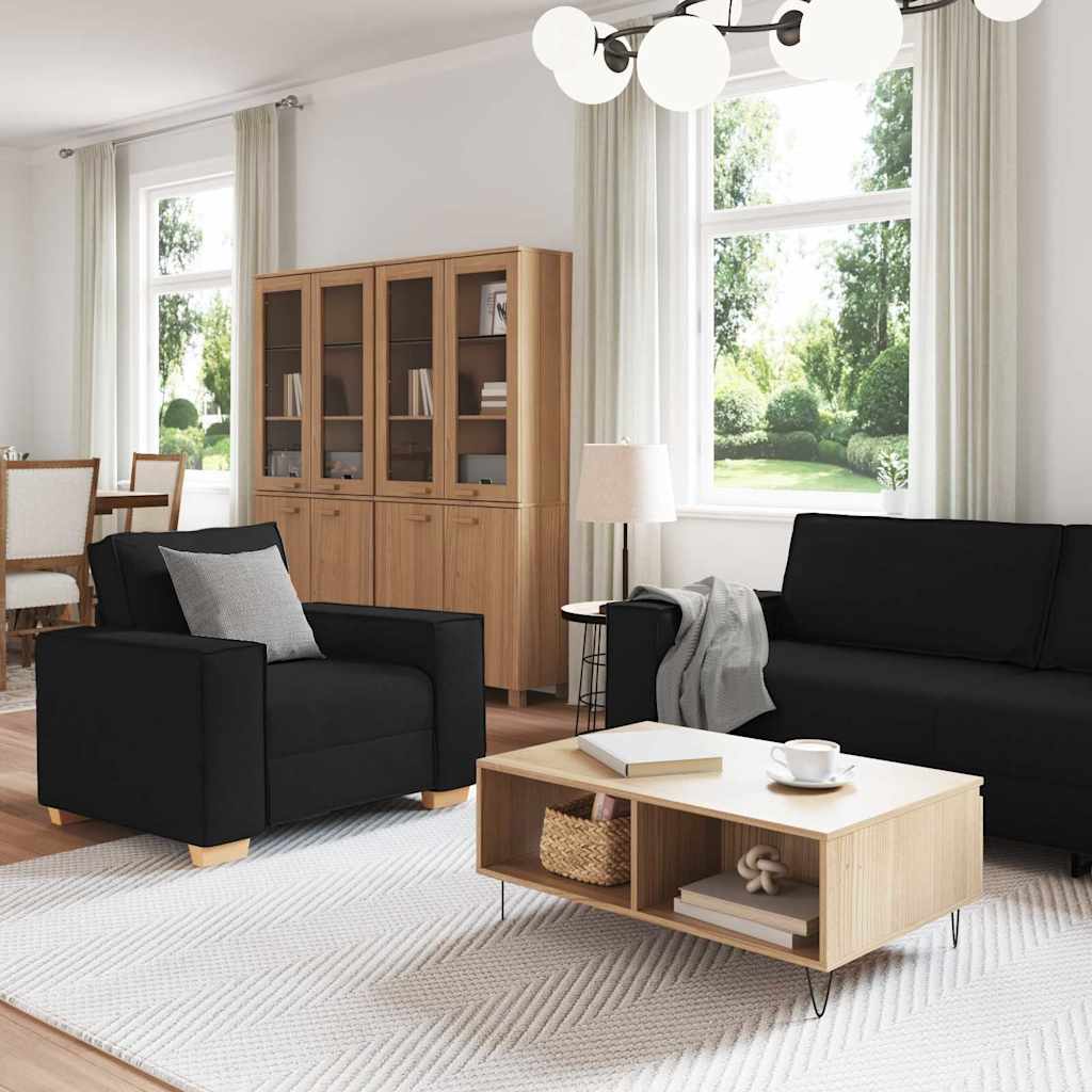 Divano 3 pcs Nero 220 x 80 x 84 cm Tessuto misto lino