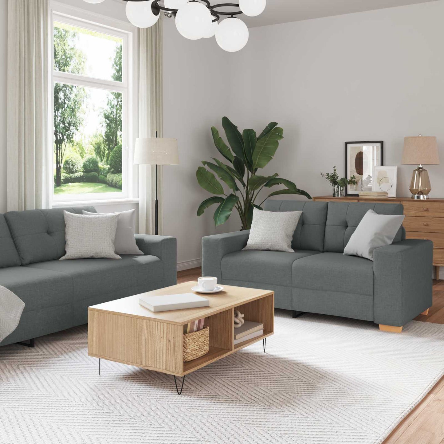 Divano 3 pcs Grigio scuro 221 x 80 x 80 cm Tessuto misto lino